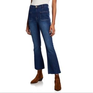 FRAME 27 High Rise Le Bardot Straight Blue Jeans Raw Edge Blue Denim